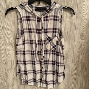 Polly & Esther Sleeveless Plaid  Hoodie SZ S 🌸🌸